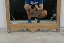 Load image into Gallery viewer, Hand Carved Wood Jharokha Arch Wall Mirror Floral Whitewash Boho 39 Inch
