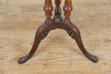Load image into Gallery viewer, The Acanthus Crest Pie Crust Table – Triple Pedestal Mahogany Accent

