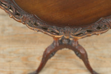 Load image into Gallery viewer, The Acanthus Crest Pie Crust Table – Triple Pedestal Mahogany Accent
