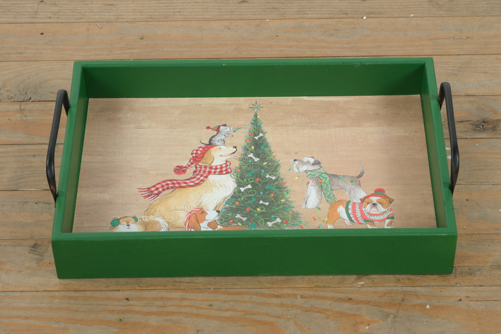 Pier 1 Park Avenue Puppies Christmas Serving Tray – Festive Wooden Holiday Décor, 18.5” Wide