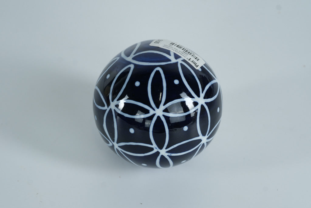 Pier 1 Imports Blue & White Ceramic Decorative Ball – Geometric Pattern Accent Orb