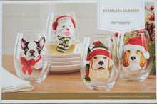 Load image into Gallery viewer, Pier 1 Imports Holiday Dog Stemless Wine Glass Set – 4 Assorted Designs (19 oz Each)
