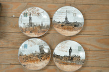 Load image into Gallery viewer, Pier 1 Imports “World Landmarks Postcard” Appetizer Plate Set – 4 Assorted City Designs (6” Diameter)
