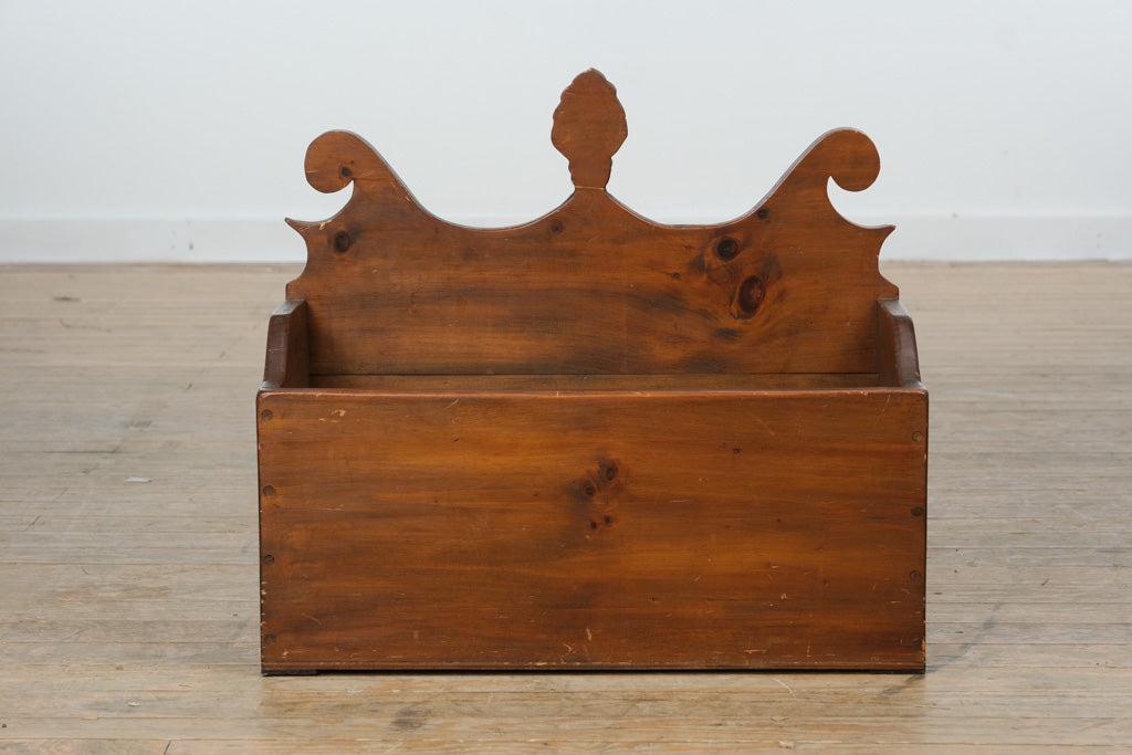 Antique Pine Wall Box with Decorative Crest