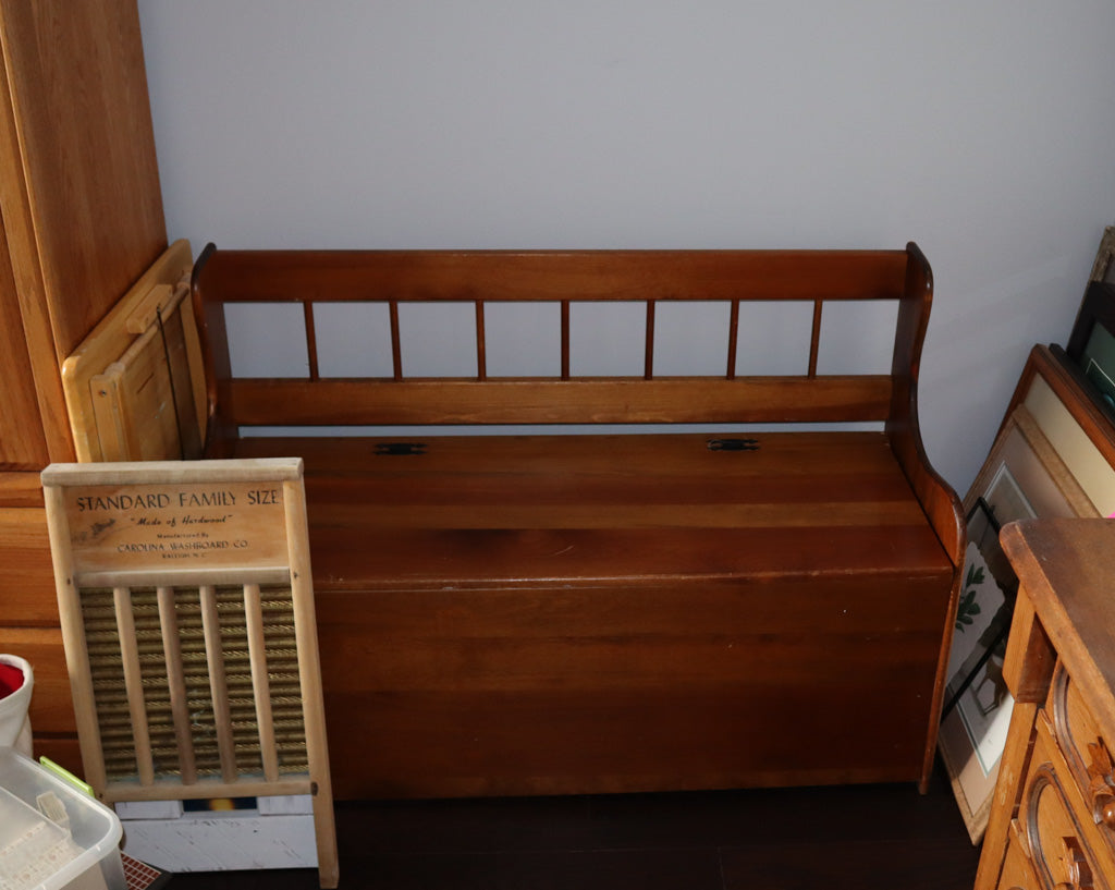 Vintage Solid Pine Storage Bench with Lift-Top Seat
