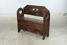 Load image into Gallery viewer, Vintage Rustic Pine Storage Bench with Hand-Painted Ducks and Heart Cutouts

