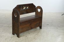 Load image into Gallery viewer, Vintage Rustic Pine Storage Bench with Hand-Painted Ducks and Heart Cutouts
