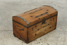 Load image into Gallery viewer, Antique Flat Top Steamer Trunk Wood Metal Banded Travel Chest Coffee Table 33 Inch
