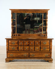 Load image into Gallery viewer, Bennington Pine 12-Drawer Dresser &amp; Mirror – Rustic Solid Wood w/ Brass Hardware
