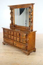 Load image into Gallery viewer, Bennington Pine 12-Drawer Dresser &amp; Mirror – Rustic Solid Wood w/ Brass Hardware
