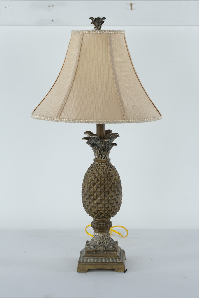 Antique Gold Pineapple Table Lamp with Beige Shade – 29.5
