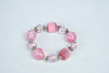 Load image into Gallery viewer, Pink Glass Beaded Stretch Bracelet Chunky Faceted Beads Silver Tone Accents
