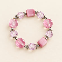 Load image into Gallery viewer, Pink Glass Beaded Stretch Bracelet Chunky Faceted Beads Silver Tone Accents
