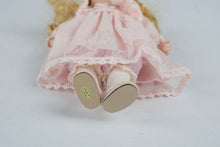 Load image into Gallery viewer, Porcelain Doll 9 Inch Blonde Curly Hair Blue Eyes Pink Lace Dress Collectible
