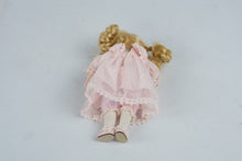 Load image into Gallery viewer, Porcelain Doll 9 Inch Blonde Curly Hair Blue Eyes Pink Lace Dress Collectible
