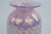 Load image into Gallery viewer, Pink Iridescent Hand Blown Art Glass Vase Pulled Feather Swirl 4 Inch
