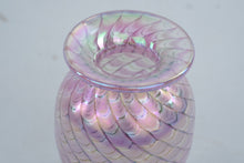 Load image into Gallery viewer, Pink Iridescent Hand Blown Art Glass Vase Pulled Feather Swirl 4 Inch
