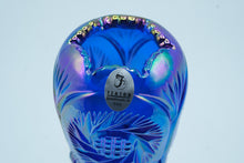 Load image into Gallery viewer, Fenton Blue Iridescent Pinwheel Art Glass Vase | Cut Pattern, 8.5" Tall
