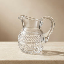Load image into Gallery viewer, Clear Pressed Glass Creamer and Sugar Bowl Set Diamond Pattern Starburst Base
