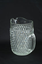 Load image into Gallery viewer, Vintage Pressed Glass Pitcher and 6 Tumblers Diamond Pattern Set
