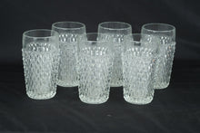 Load image into Gallery viewer, Vintage Pressed Glass Pitcher and 6 Tumblers Diamond Pattern Set
