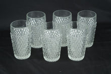 Load image into Gallery viewer, Vintage Pressed Glass Pitcher and 6 Tumblers Diamond Pattern Set
