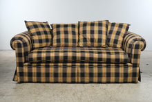 Load image into Gallery viewer, Plaid Upholstered Roll Arm Sofa with Down-Filled Pillows
