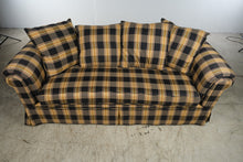 Load image into Gallery viewer, Plaid Upholstered Roll Arm Sofa with Down-Filled Pillows
