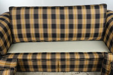 Load image into Gallery viewer, Plaid Upholstered Roll Arm Sofa with Down-Filled Pillows
