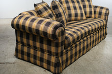 Load image into Gallery viewer, Plaid Upholstered Roll Arm Sofa with Down-Filled Pillows
