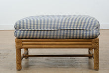 Load image into Gallery viewer, Wicker Rattan Ottoman with Blue Check Upholstered Cushion – Coastal Style Footstool, 28” Wide
