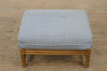 Load image into Gallery viewer, Wicker Rattan Ottoman with Blue Check Upholstered Cushion – Coastal Style Footstool, 28” Wide
