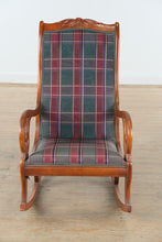Load image into Gallery viewer, Classic Upholstered Wooden Rocking Chair with Plaid Fabric
