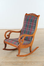 Load image into Gallery viewer, Classic Upholstered Wooden Rocking Chair with Plaid Fabric
