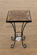 Load image into Gallery viewer, Small Golden Floral Side Table / Plant Stand on Metal Base
