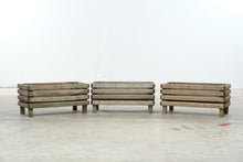 Load image into Gallery viewer, Set of 3 Weathered Wood Slat Planter Stands Rustic Garden Plant Boxes
