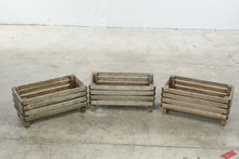 Load image into Gallery viewer, Set of 3 Weathered Wood Slat Planter Stands Rustic Garden Plant Boxes
