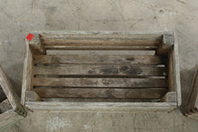 Load image into Gallery viewer, Set of 3 Weathered Wood Slat Planter Stands Rustic Garden Plant Boxes
