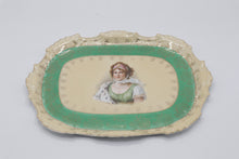 Load image into Gallery viewer, Queen Louise of Prussia Portrait Serving Tray Vintage Oval Platter Green Gold
