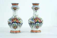 Load image into Gallery viewer, Hand-Painted Dutch Polychrome Ceramic Vases – Matching Pair
