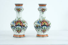 Load image into Gallery viewer, Hand-Painted Dutch Polychrome Ceramic Vases – Matching Pair
