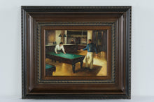 Load image into Gallery viewer, Original Oil Painting Pool Hall Billiards Scene Signed T Fritz Framed Vintage Genre Art
