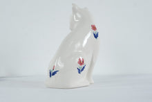 Load image into Gallery viewer, Large White Ceramic Cat Figurine Blue Eyes Floral Decor Statue
