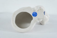 Load image into Gallery viewer, Large White Ceramic Cat Figurine Blue Eyes Floral Decor Statue
