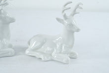 Load image into Gallery viewer, Vintage White Porcelain Deer Figurines Pair Reclining Bucks 8 Inch
