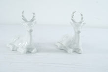 Load image into Gallery viewer, Vintage White Porcelain Deer Figurines Pair Reclining Bucks 8 Inch

