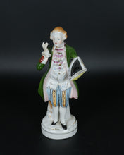 Load image into Gallery viewer, Vintage Colonial Gentleman Porcelain Figurine – 8” Hand-Painted Figurine with Green Overcoat
