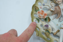 Load image into Gallery viewer, Vintage 1950s Japan Bisque Porcelain Boy Girl Wall Plaques Applied Flowers Pair
