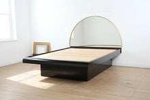 Load image into Gallery viewer, Postmodern Black Lacquer Queen Platform Bed with Mirror Headboard
