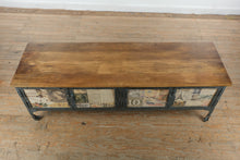 Load image into Gallery viewer, Industrial Media Console with Stamp Style Graphic Panel Doors and Metal Frame
